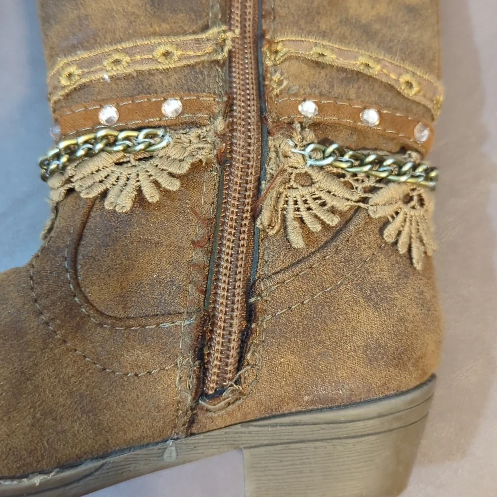 Paris Blues Arianna Boho Boots Brown Toddler Size 7 Side Zipper PM-52 H-Q